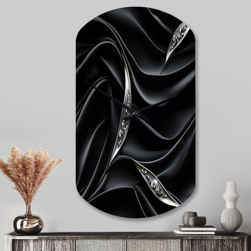 Deep Black Silver Elegance - Asymmetric Metal Wall Clock